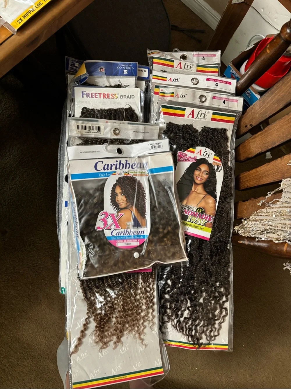 Assorted Synthetic Hair Weaves and Braiding Packs - Black & Dark Brown